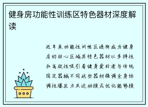 健身房功能性训练区特色器材深度解读